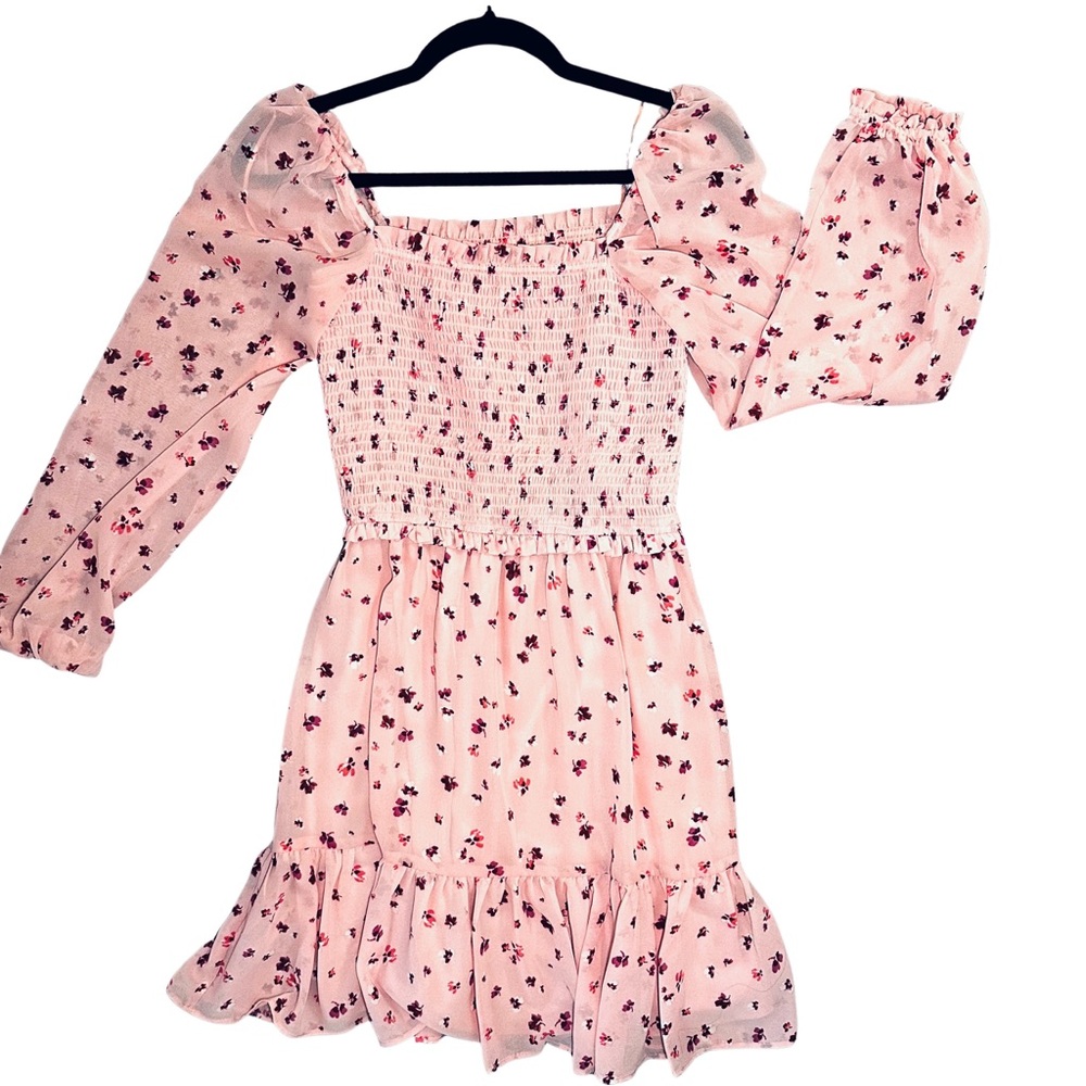 1.STATE Fairy Girl Midi Bell-Sleeve Cinched Waist Flowy Sheer Dress Size S